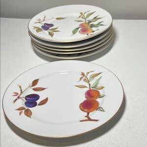 Vintage 60's Royal Worcester Evesham Dinner Plates Gold Rim Bone China Set 6